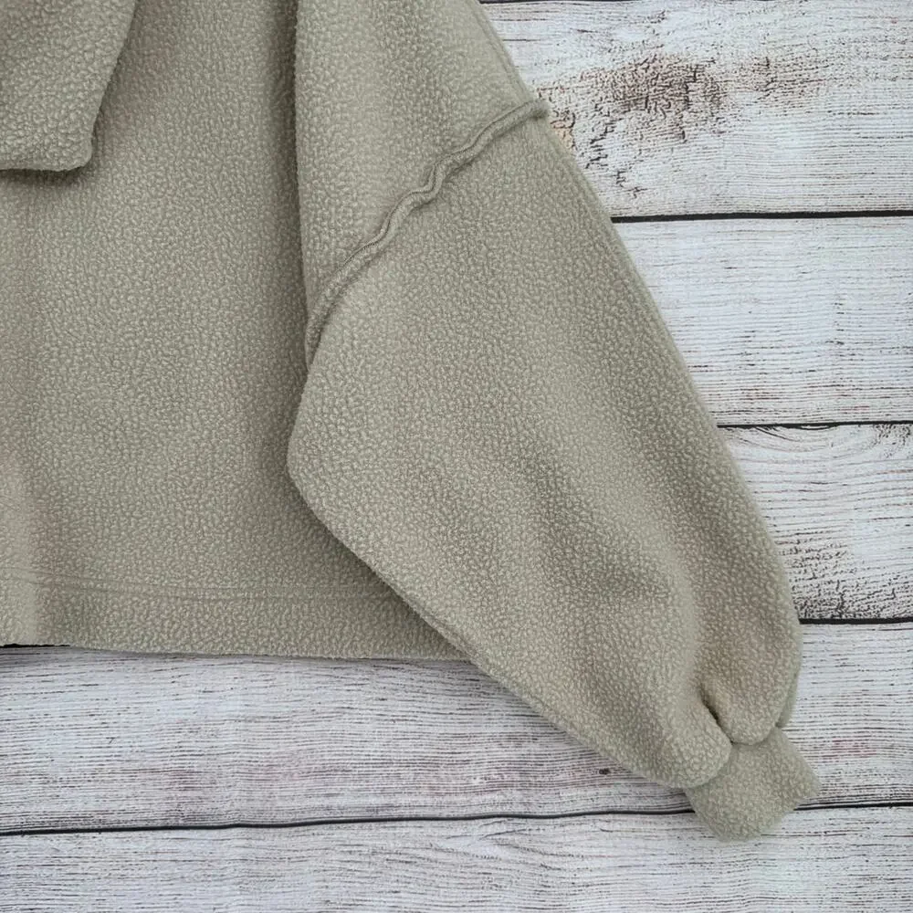 We the Free People Crop Oversize Sherpa Fleece Hoodie Womens XS Beige Boxy